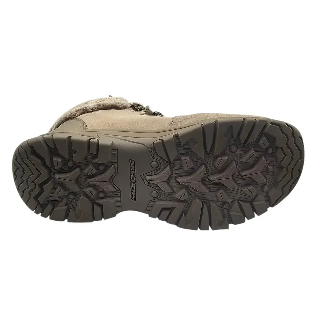 Skechers Taupe Trego Falls Finest Suede Waterproof Faux Fur Snow Winter Boots